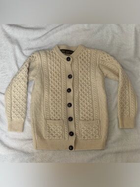 Vintage Inis Crafts Irish Aran Merino Wool Cardigan Cream Small